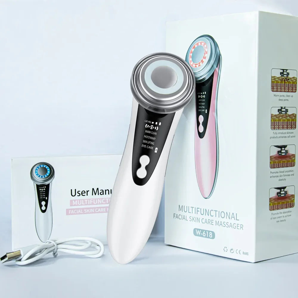 EMS Facial Massager LED Light Therapy Sonic Ion Vibration Skin Tightening Face Lifting anti Wrinkle Beauty Device Skin Care ./'\