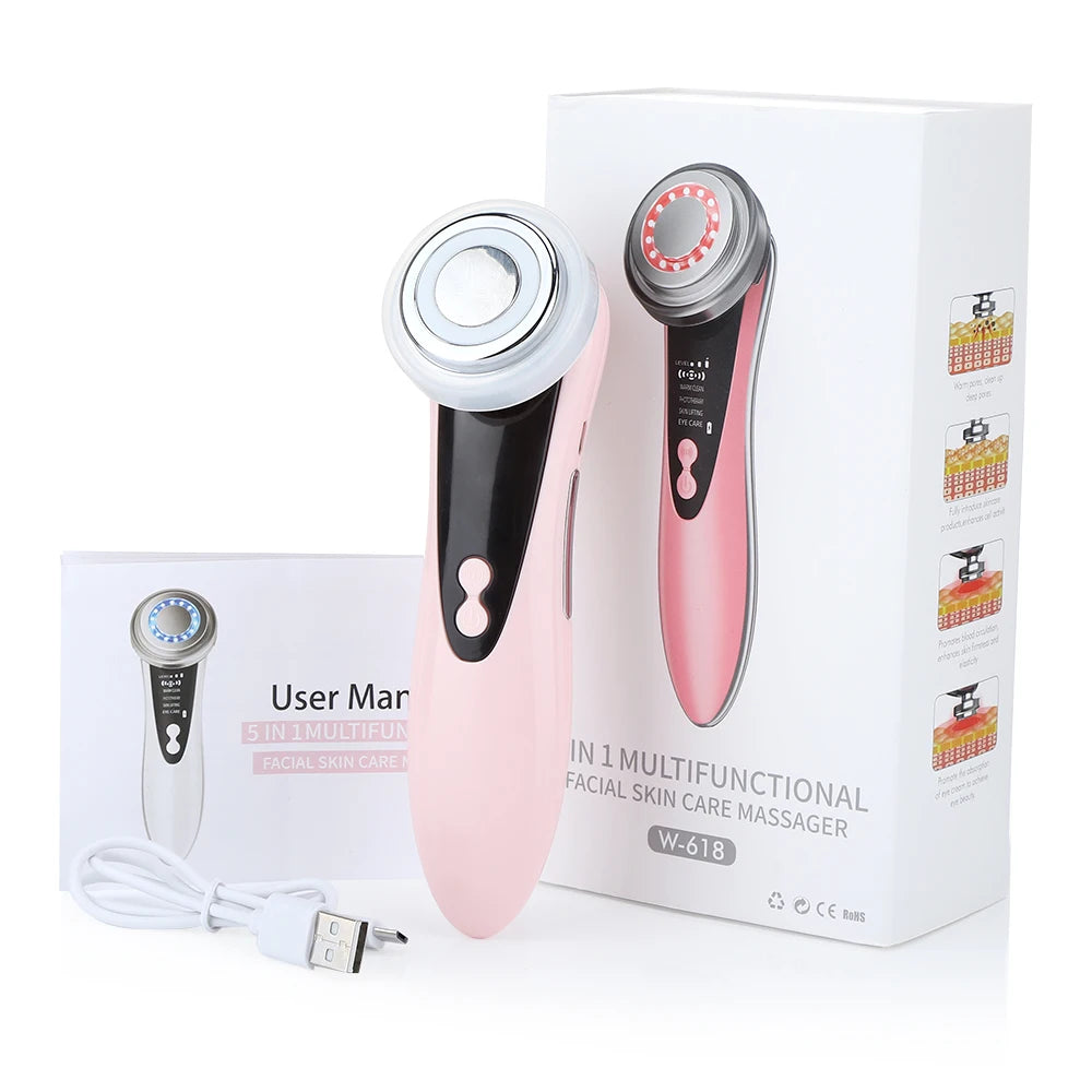 EMS Facial Massager LED Light Therapy Sonic Ion Vibration Skin Tightening Face Lifting anti Wrinkle Beauty Device Skin Care ./'\