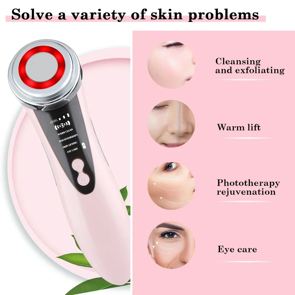 EMS Facial Massager LED Light Therapy Sonic Ion Vibration Skin Tightening Face Lifting anti Wrinkle Beauty Device Skin Care ./'\