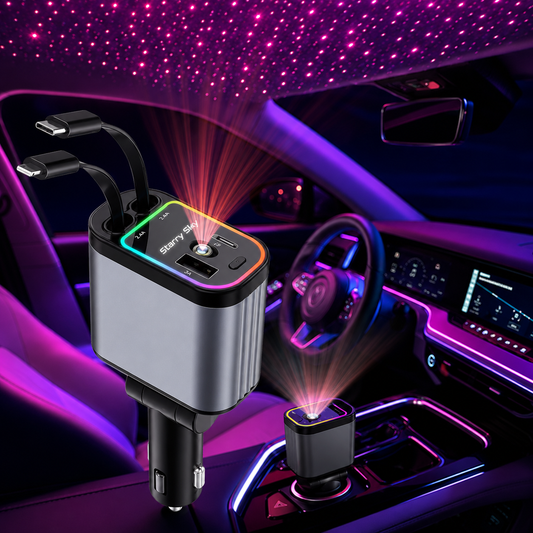 AEY NovaGlow™ – 4-in-1 Retractable Car Charger with Ambient Star Light